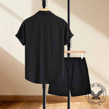 Solid Color Casual Vacation Shirt and Shorts Set