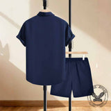 Solid Color Casual Vacation Shirt and Shorts Set