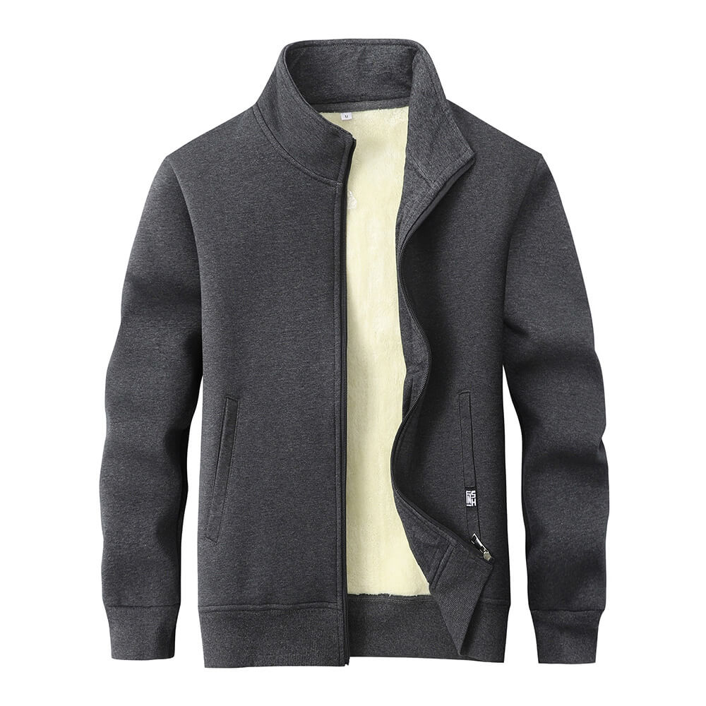 Solid Color Multicolor Fleece Sherpa Stand Collar Zip Cardigan