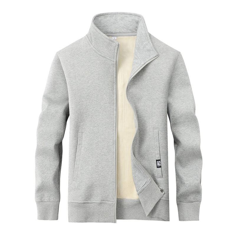 Solid Color Colorful Stand Collar Zip Cardigan