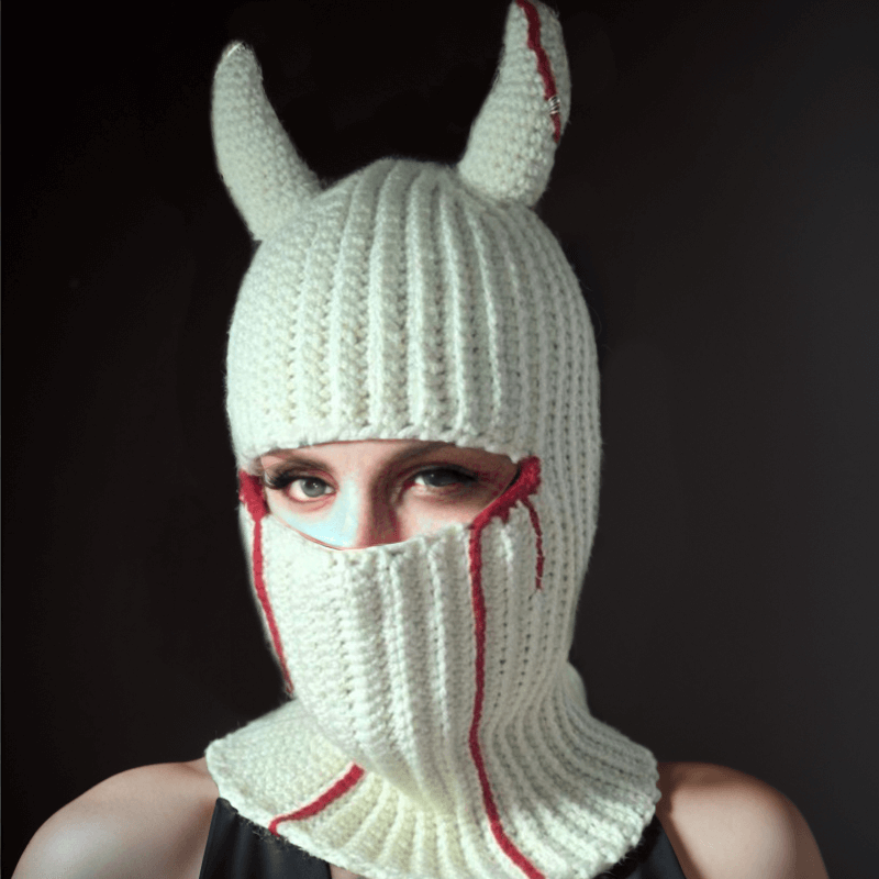 Solid Color Devil Horns Knit Balaclava Hat | Gthic.com