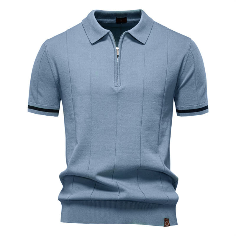 Solid Color Half-Zip Lapel Knitted Polo Shirt
