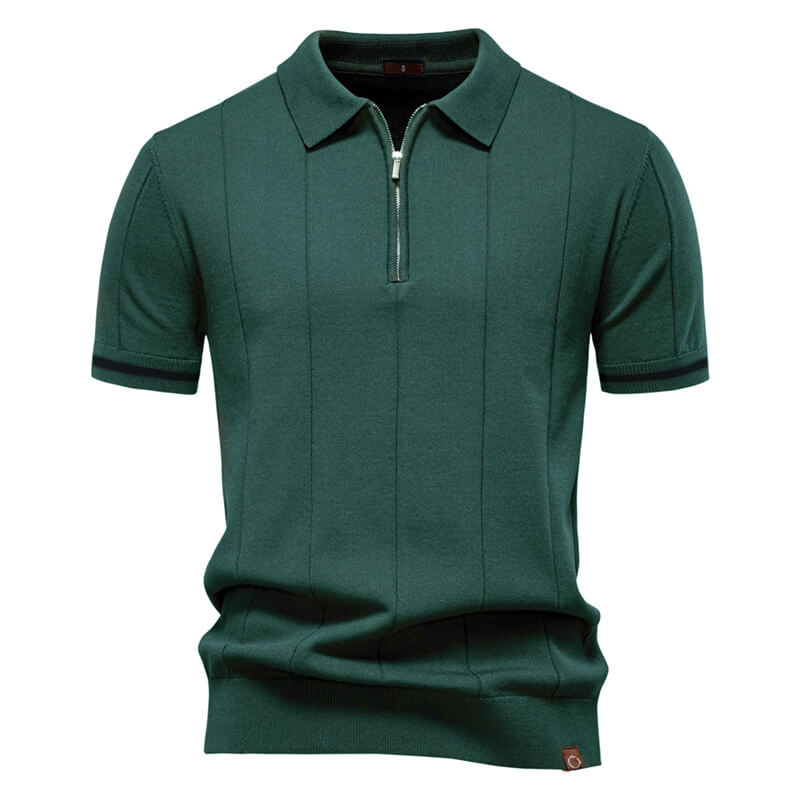 Solid Color Half-Zip Lapel Knitted Polo Shirt