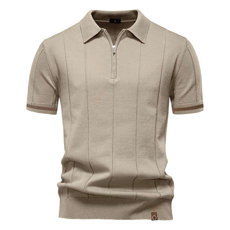 Solid Color Half-Zip Lapel Knitted Polo Shirt