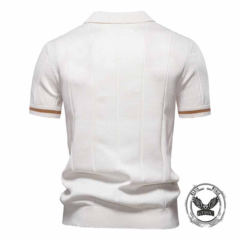 Solid Color Half-Zip Lapel Knitted Polo Shirt