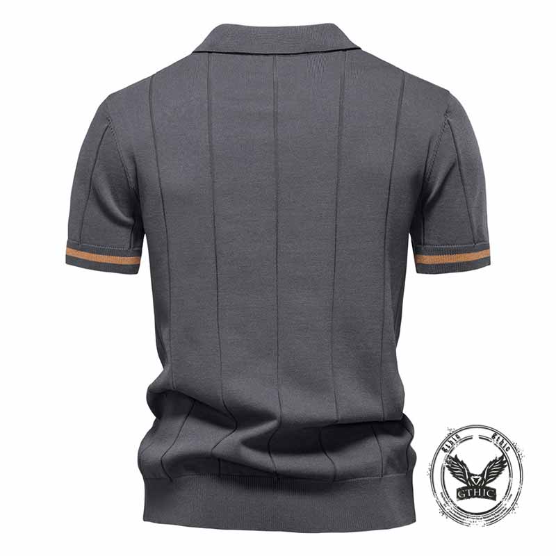 Solid Color Half-Zip Lapel Knitted Polo Shirt