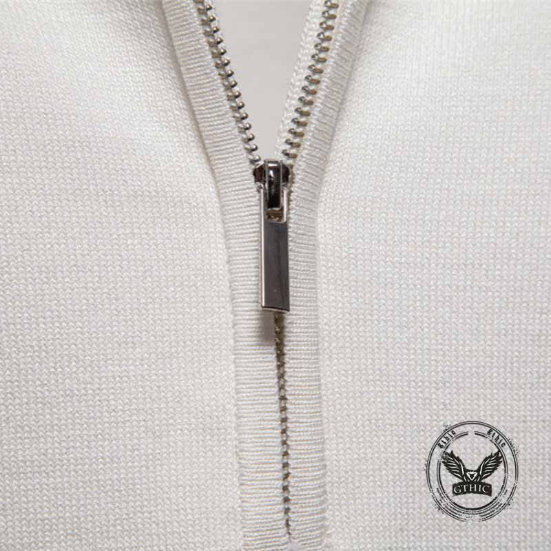 Solid Color Half-Zip Lapel Knitted Polo Shirt