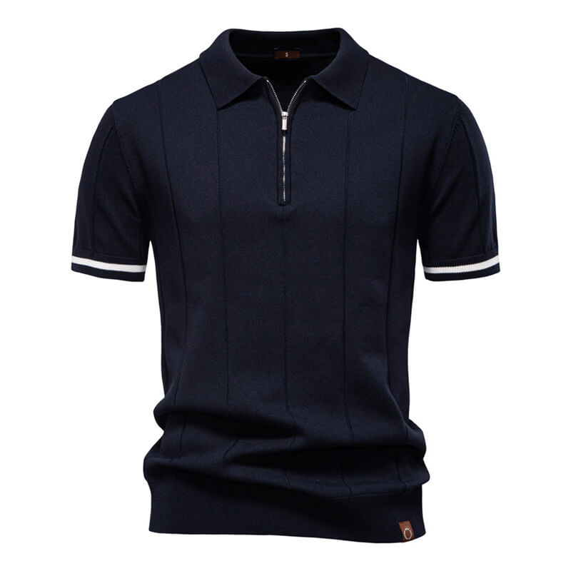 Solid Color Half-Zip Lapel Knitted Polo Shirt 01 | Gthic.com
