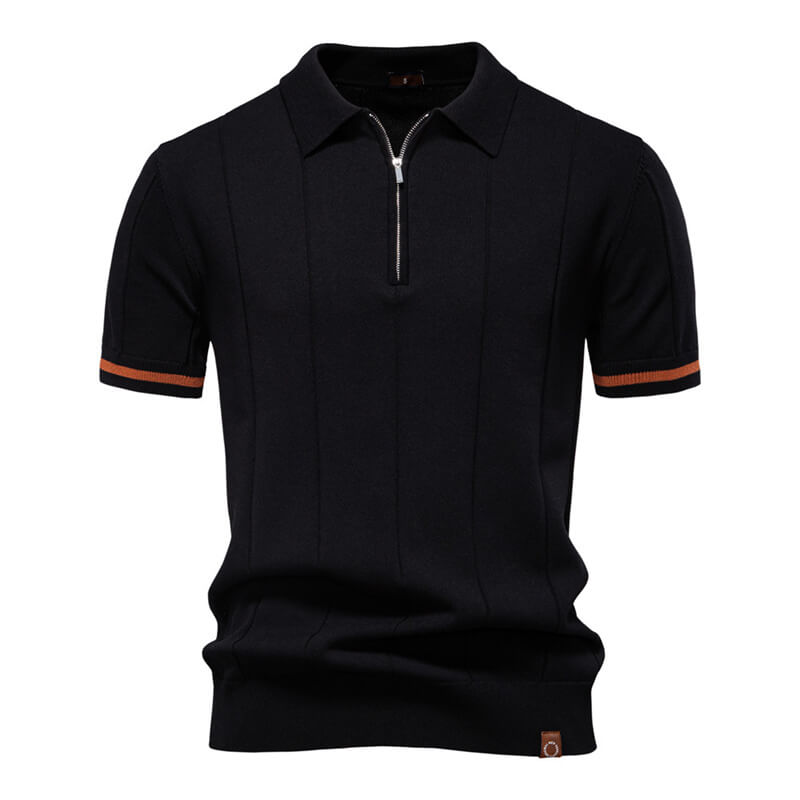 Solid Color Half-Zip Lapel Knitted Polo Shirt