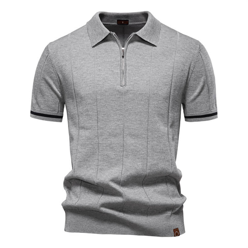 Solid Color Half-Zip Lapel Knitted Polo Shirt