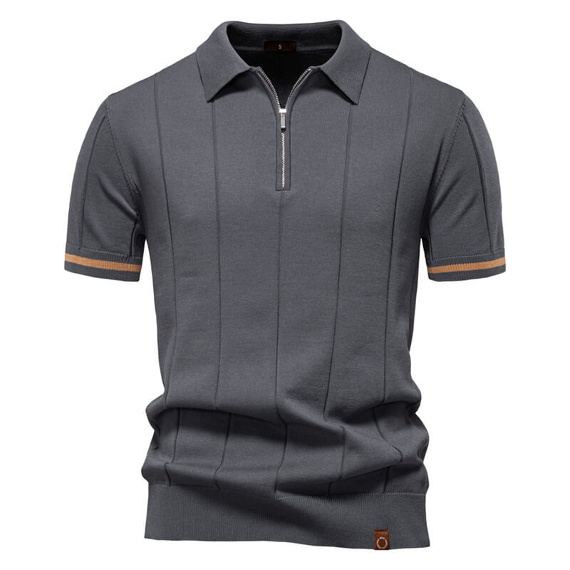 Solid Color Half-Zip Lapel Knitted Polo Shirt
