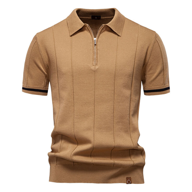 Solid Color Half-Zip Lapel Knitted Polo Shirt