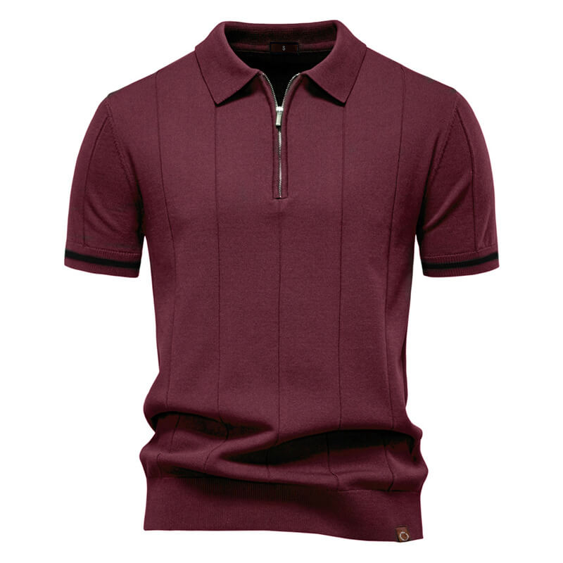 Solid Color Half-Zip Lapel Knitted Polo Shirt