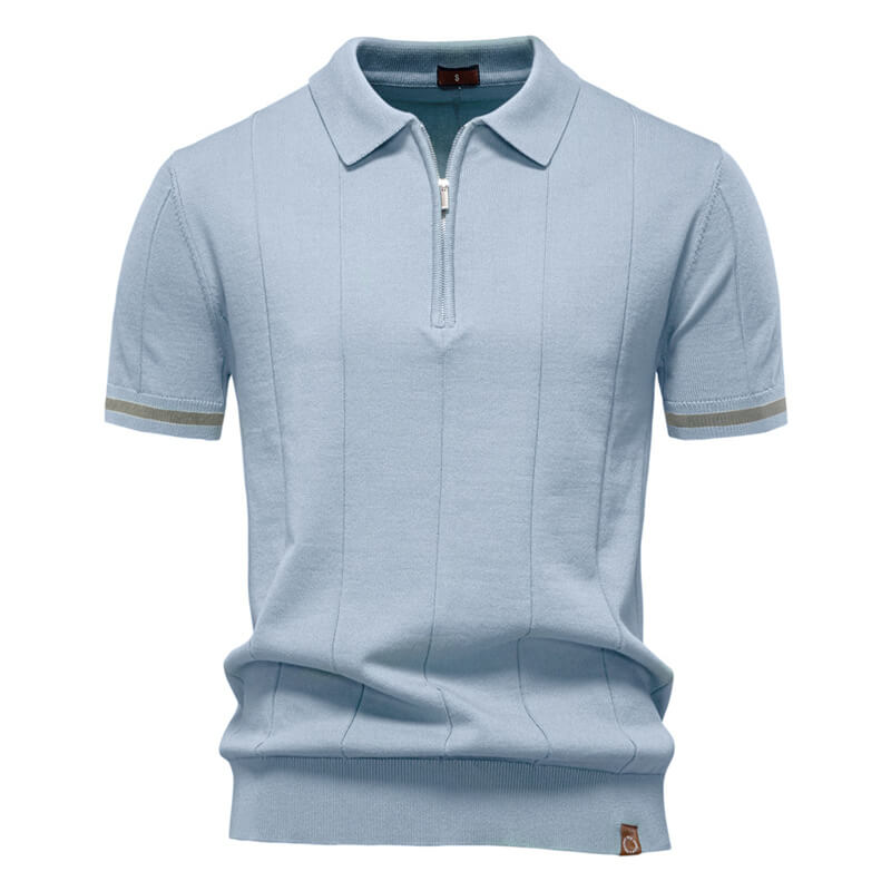 Solid Color Half-Zip Lapel Knitted Polo Shirt