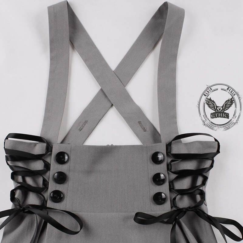 Solid Color High Waist Strap Suspender Dress | Gthic.com