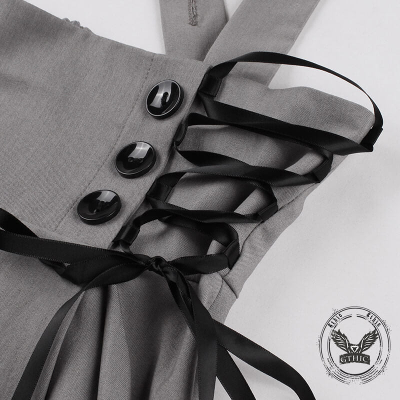 Solid Color High Waist Strap Suspender Dress | Gthic.com