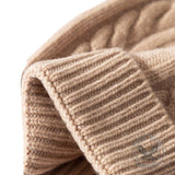 Solid Color Jacquard Cashmere Knit Cuffed Beanie