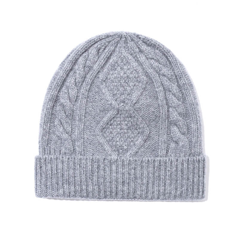 Solid Color Jacquard Cashmere Knit Cuffed Beanie | Gthic.com