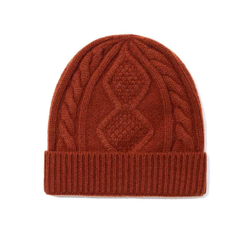 Solid Color Jacquard Cashmere Knit Cuffed Beanie | Gthic.com
