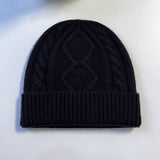 Solid Color Jacquard Cashmere Knit Cuffed Beanie | Gthic.com
