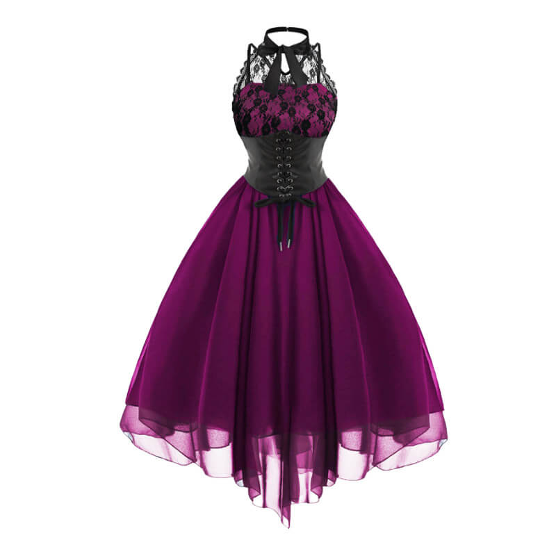 Solid Color Lace Bow Gauze Dress