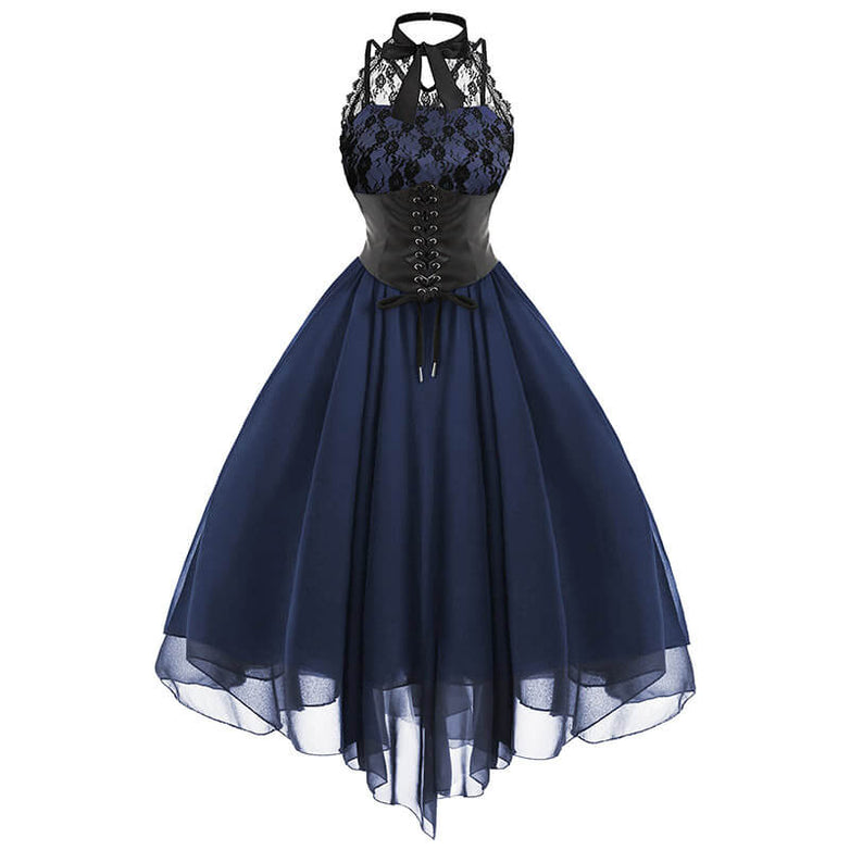 Solid Color Lace Bow Gauze Dress