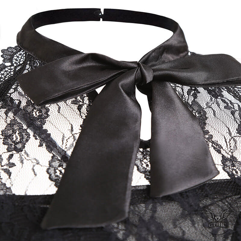 Solid Color Lace Bow Gauze Dress