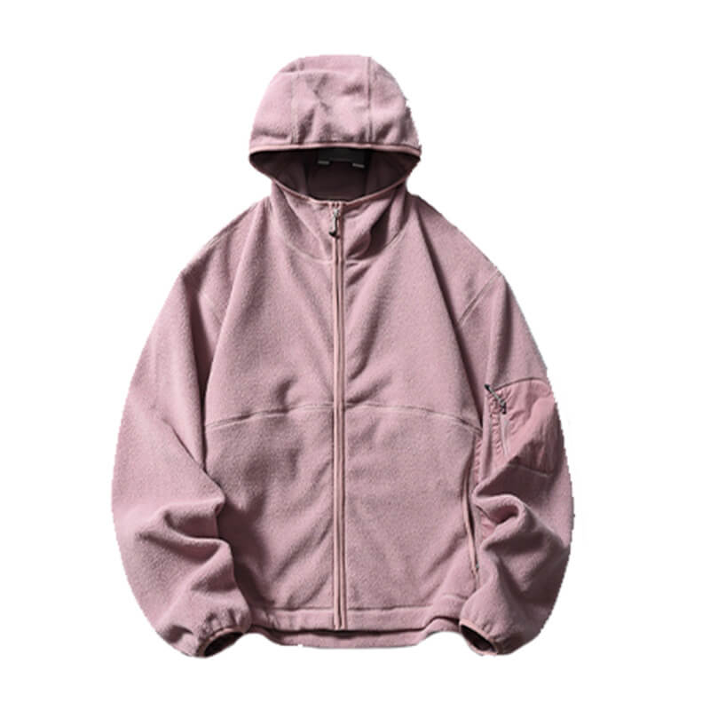 Solid Color Loose Turtleneck Windproof Fleece Hoodie Coat