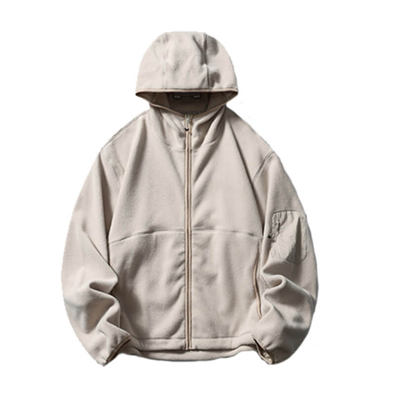 Solid Color Loose Turtleneck Windproof Fleece Hoodie Coat