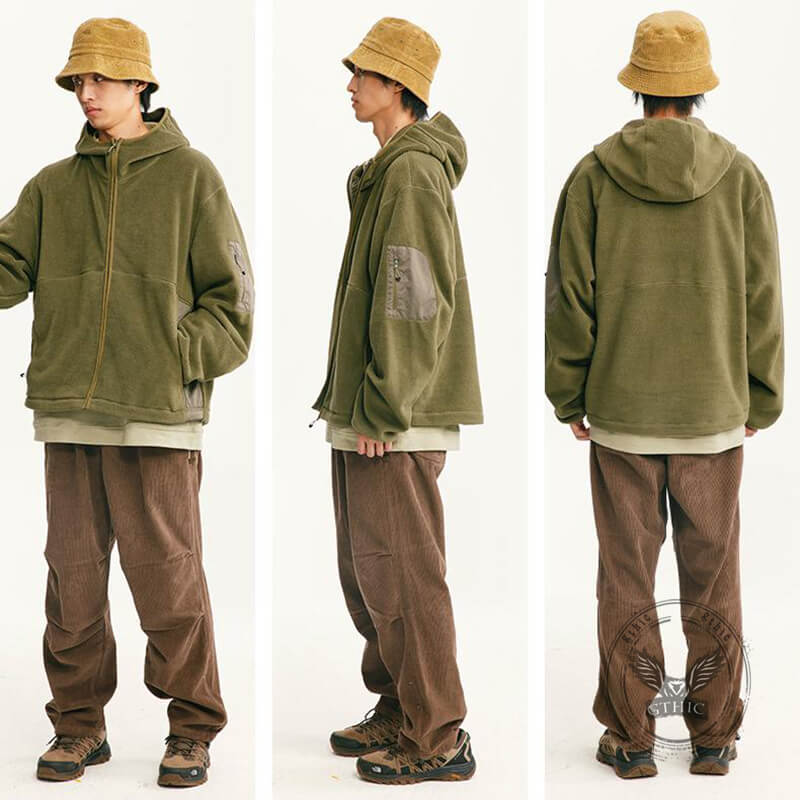 Solid Color Loose Turtleneck Windproof Fleece Hoodie Coat | Gthic.com