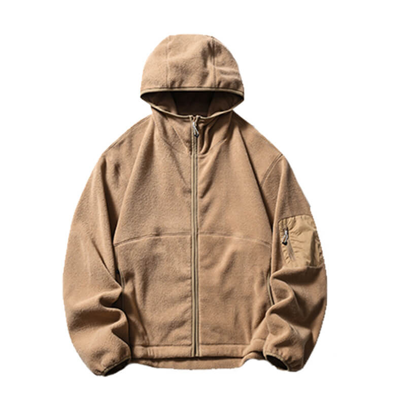 Solid Color Loose Turtleneck Windproof Fleece Hoodie Coat
