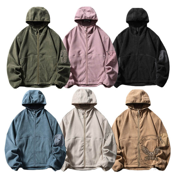 Solid Color Loose Turtleneck Windproof Fleece Hoodie Coat | Gthic.com
