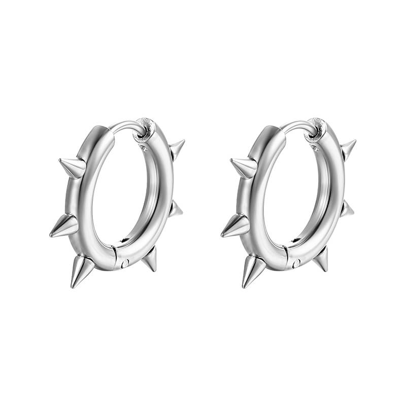 Solid Color Spike Stainless Steel Huggie Earrings | Gthic.com