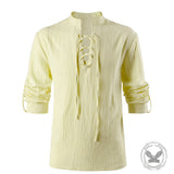 Solid Color Stand Collar Lace Up Long Sleeve Shirt