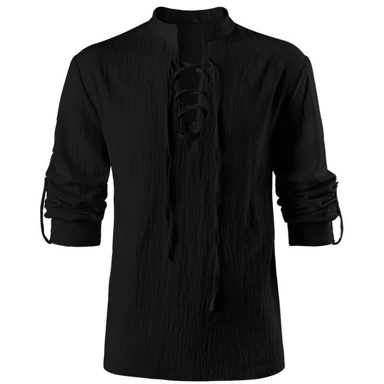 Solid Color Stand Collar Lace Up Long Sleeve Shirt | Gthic.com