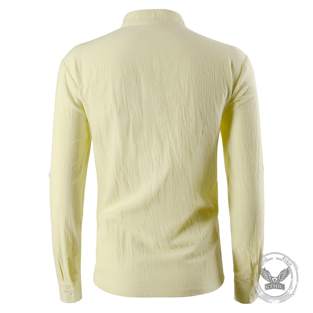 Solid Color Stand Collar Lace Up Long Sleeve Shirt