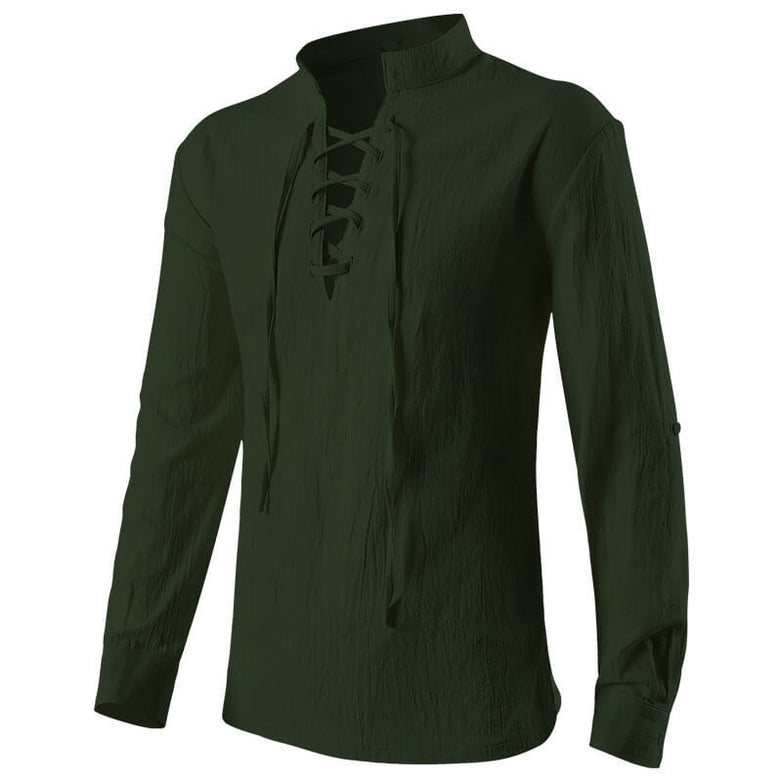 Solid Color Stand Collar Lace Up Long Sleeve Shirt | Gthic.com