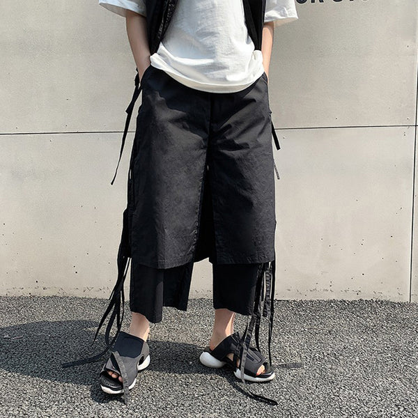Solid Color Strappy Straight Pants | Gthic.com