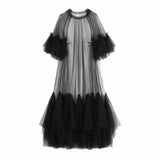 Solid Color Tulle See Through Tassels Hem Long Dress 01 | Gthic.com