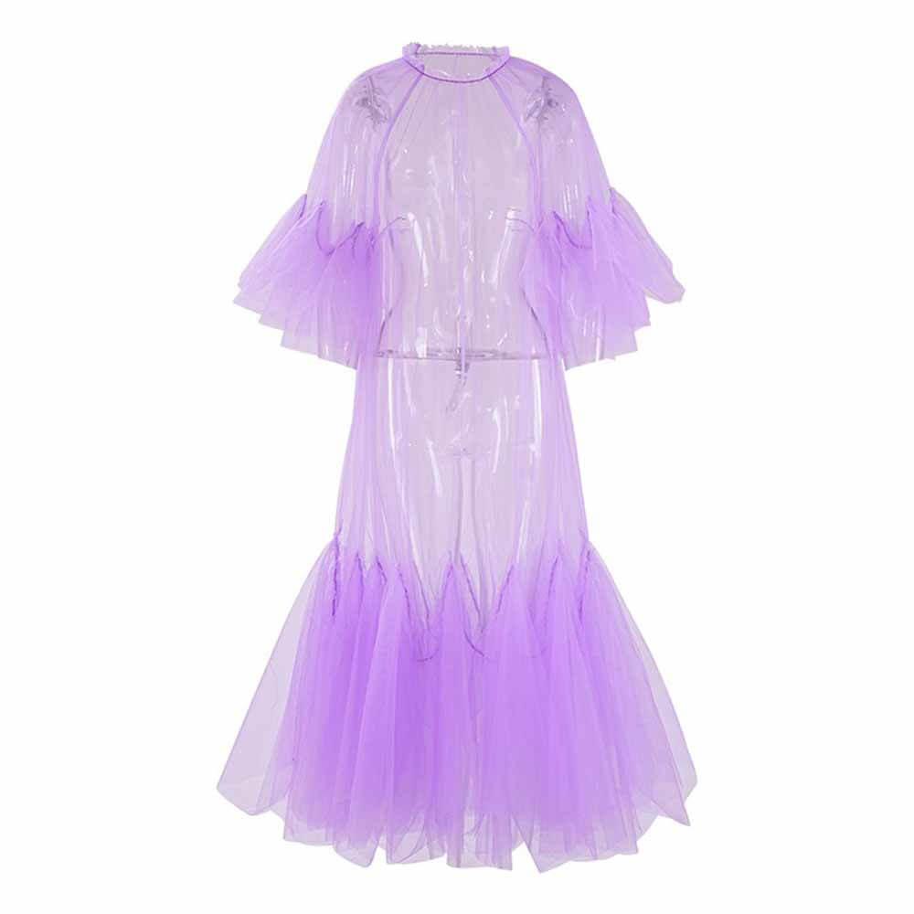 Solid Color Tulle See Through Tassels Hem Long Dress 03 | Gthic.com