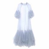 Solid Color Tulle See Through Tassels Hem Long Dress