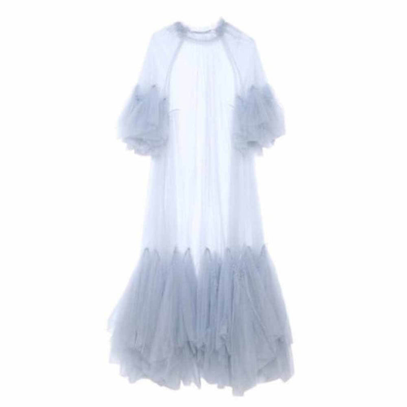 Solid Color Tulle See Through Tassels Hem Long Dress