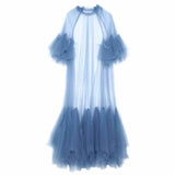 Solid Color Tulle See Through Tassels Hem Long Dress