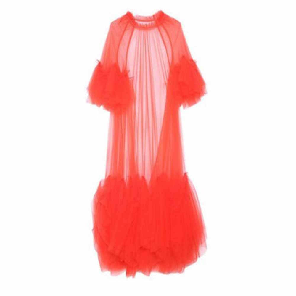 Solid Color Tulle See Through Tassels Hem Long Dress