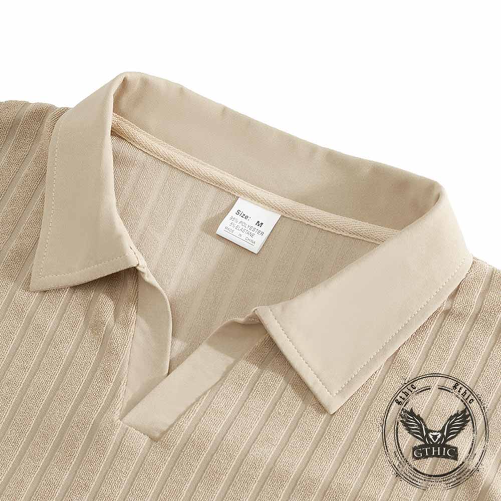 Solid Color Vertical Striped Retro Classy Polo Shirt
