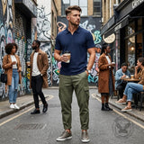 Solid Color Vertical Striped Retro Classy Polo Shirt