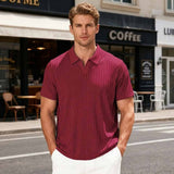 Solid Color Vertical Striped Retro Classy Polo Shirt