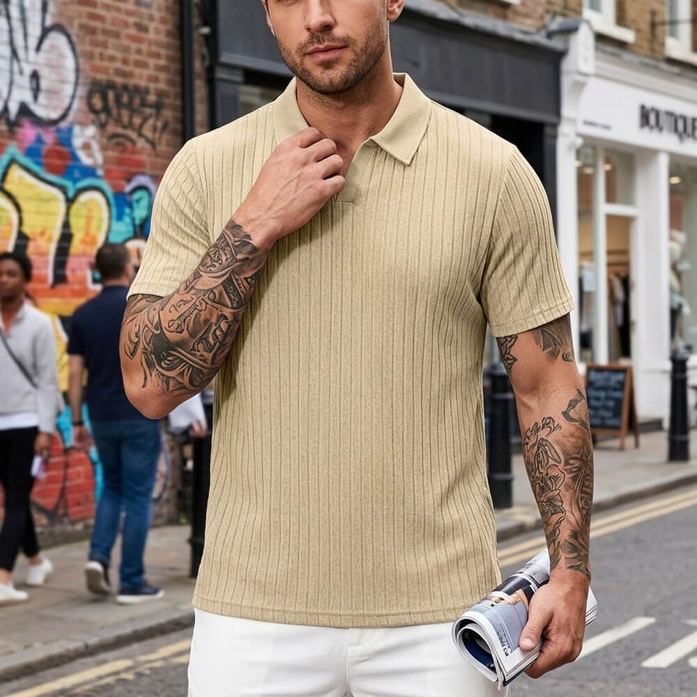 Solid Color Vertical Striped Retro Classy Polo Shirt | Gthic.com