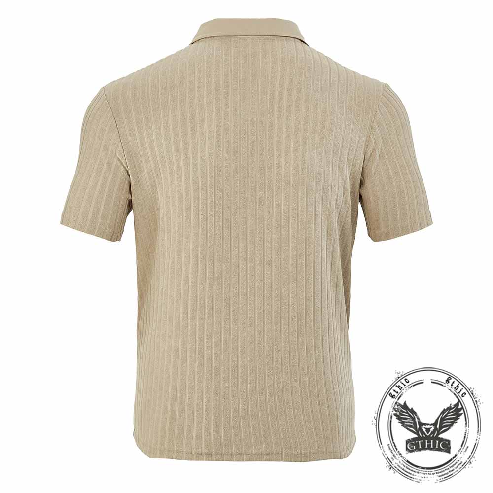 Solid Color Vertical Striped Retro Classy Polo Shirt