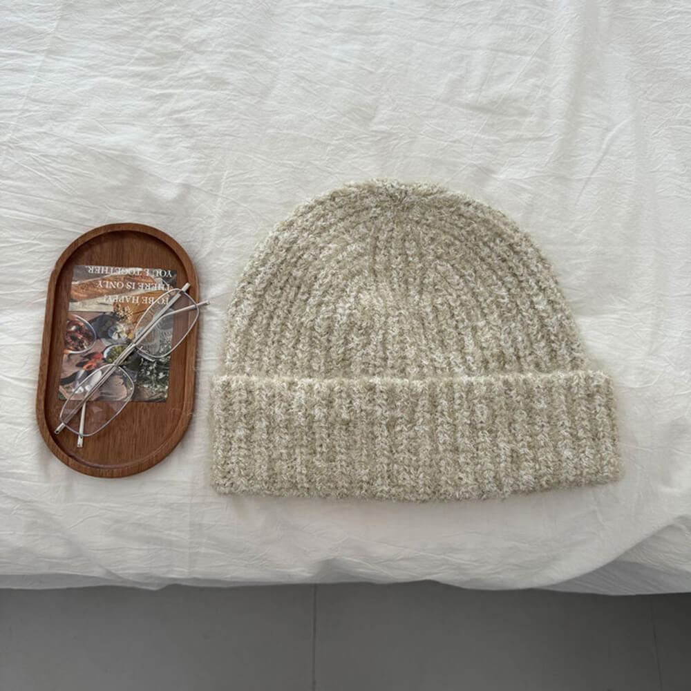 Solid Color Wool-Blend Chunky Knitted Beanie Hat